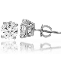 Thumbnail for 14K White Solid Gold Diamond Solitaire Stud Earrings 2.02 Ctw