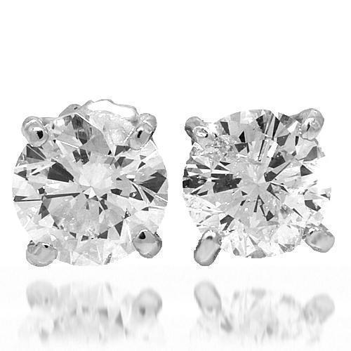 14K White Solid Gold Diamond Solitaire Stud Earrings 2.02 Ctw