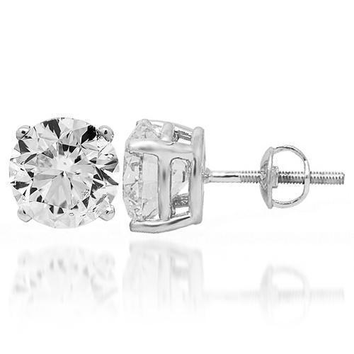 14K White Solid Gold Diamond Solitaire Stud Earrings 6.01 Ctw