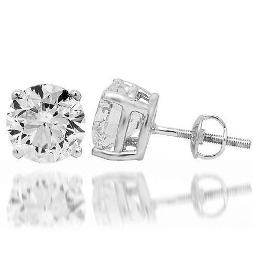 14K White Solid Gold Diamond Solitaire Stud Earrings 6.01 Ctw