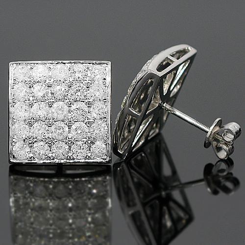White 14K White Solid Gold Diamond Stud Earrings 1.50 Ctw