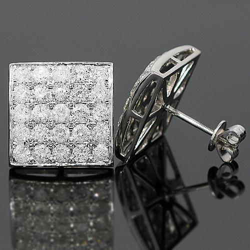 14K White Solid Gold Diamond Stud Earrings 3.08 Ctw