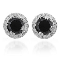 Thumbnail for White 14K White Solid Gold Diamond Stud Earrings with Black Diamonds 1.50 Ctw