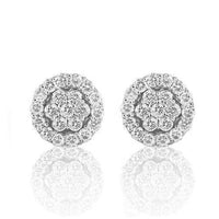 Thumbnail for White 14K White Solid Gold Round Cut Diamond Cluster Earrings 0.87 Ctw