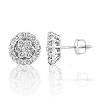 Thumbnail for 14K White Solid Gold Round Cut Diamond Cluster Earrings 1.75 Ctw