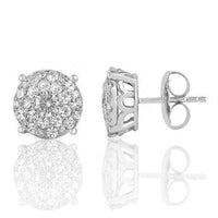 Thumbnail for 14K White Solid Gold Round Cut  Diamond Cluster Earrings 4.00 Ctw