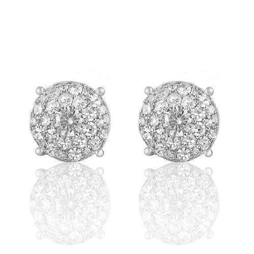 14K White Solid Gold Round Cut  Diamond Cluster Earrings 4.00 Ctw