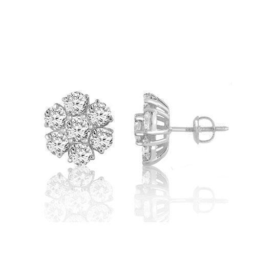 White 14K White Solid Gold Round Cut Prong Diamond Cluster Earrings 0.81 Ctw