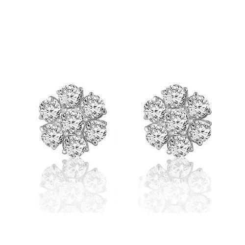 White 14K White Solid Gold Round Cut Prong Diamond Cluster Earrings 0.81 Ctw
