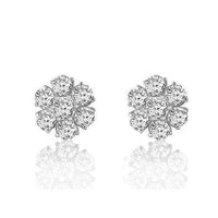 Thumbnail for White 14K White Solid Gold Round Cut Prong Diamond Cluster Earrings 0.81 Ctw