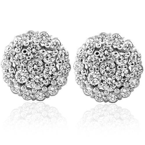 14K White Solid Gold Unisex Cluster Stud Earrings 6.00 Ctw