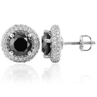 Thumbnail for 14K White Solid Gold Unisex Diamond Four Prong Stud Earrings With Black Diamonds 1.55 Ctw