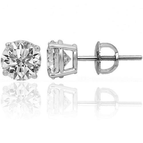 14K White Solid Gold Unisex Four Prong Diamond Stud Earrings 1.47 Ctw