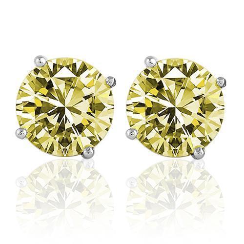 14K White Solid Gold Unisex Four Prong Diamond Stud Earrings With Yellow Diamonds 7.80 Ctw