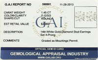 Thumbnail for 14K White Solid Gold Unisex Four Prong Stunning Diamond Stud Earrings 1.45 Ctw