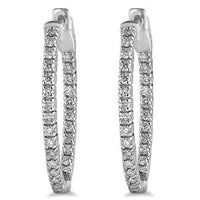 Thumbnail for White 14K White Solid Gold Womens Diamond Hoop Earrings 1.02 Ctw