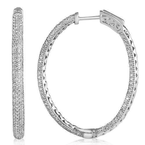 14K White Solid Gold Womens Diamond Hoop Earrings 2.25 Ctw