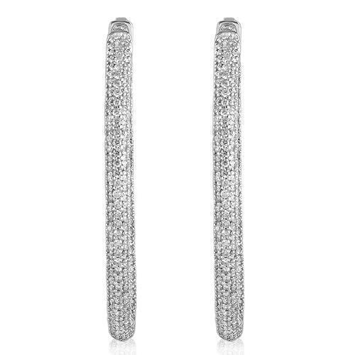 14K White Solid Gold Womens Diamond Hoop Earrings 2.25 Ctw