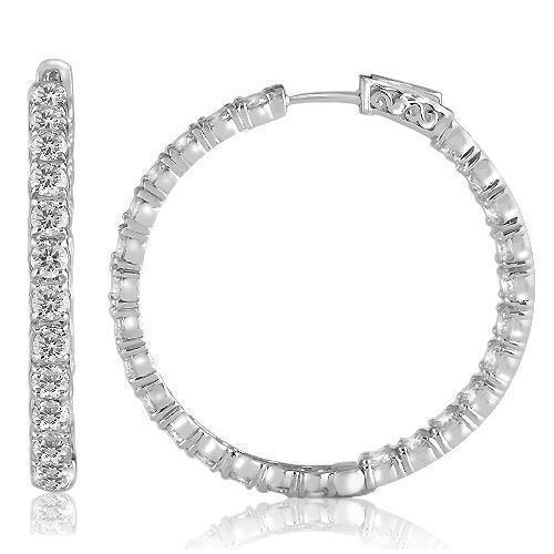 14K White Solid Gold Womens Diamond Hoop Earrings 7.50 Ctw