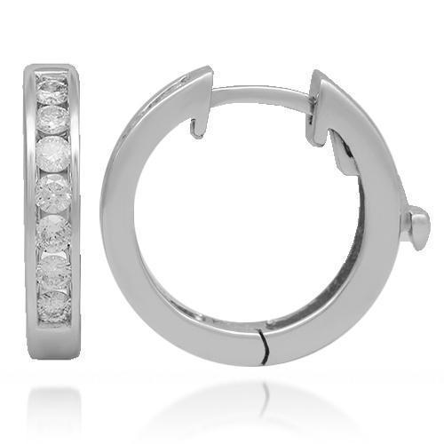 White 14K White Solid Gold Womens Diamond Huggie Earrings 0.25 Ctw