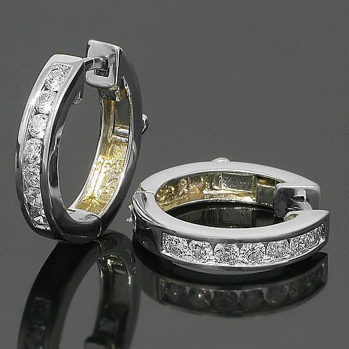 White 14K White Solid Gold Womens Diamond Huggie Earrings 0.25 Ctw
