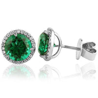 Thumbnail for White 14K White Solid Gold Womens Diamond Stud Earrings With Emerald Center Stone 0.45 Ctw