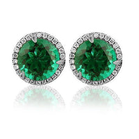 Thumbnail for White 14K White Solid Gold Womens Diamond Stud Earrings With Emerald Center Stone 0.45 Ctw