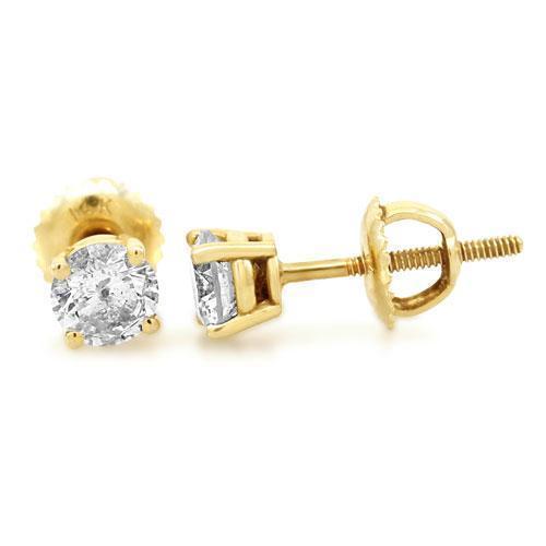 14K Yellow Gold Diamond Solitaire Stud Earrings 1.02 Ctw
