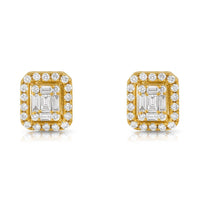 Thumbnail for 14K Yellow Gold Emerald and Round Cut Diamond Earrings 1.50 Ctw