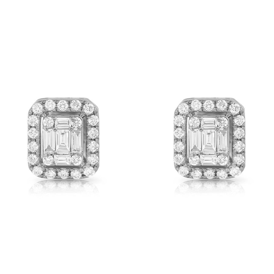14K Yellow Gold Emerald and Round Cut Diamond Earrings 1.50 Ctw