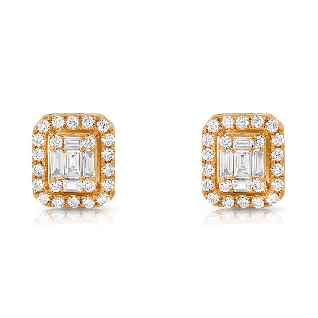 14K Yellow Gold Emerald and Round Cut Diamond Earrings 1.50 Ctw