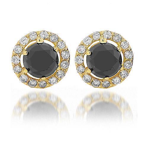 14K Yellow Solid Gold Black Diamond Stud Earrings 6.50 Ctw