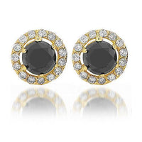 Thumbnail for 14K Yellow Solid Gold Black Diamond Stud Earrings 6.50 Ctw