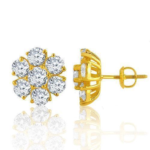 14K Yellow Solid Gold Clarity Enhanced Diamond Cluster Earrings 5.50 Ctw