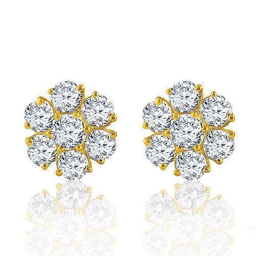 14K Yellow Solid Gold Clarity Enhanced Diamond Cluster Earrings 5.50 Ctw