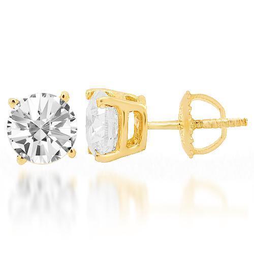 14K Yellow Solid Gold Clarity Enhanced Diamond Solitaire Stud Earrings 2.13 Ctw