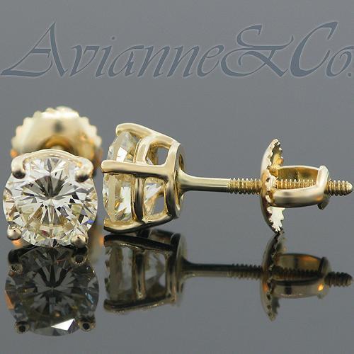 14K Yellow Solid Gold Clarity Enhanced Diamond Solitaire Stud Earrings 2.13 Ctw