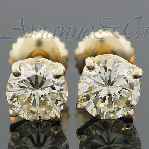 14K Yellow Solid Gold Clarity Enhanced Diamond Solitaire Stud Earrings 2.13 Ctw