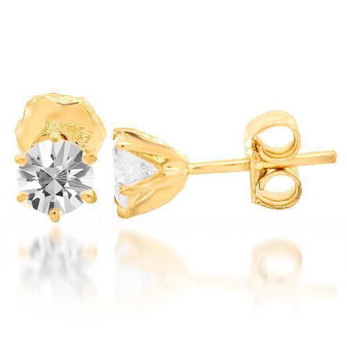 Yellow 14K Yellow Solid Gold Clarity Enhanced Diamond Stud Earrings 0.70 Ctw