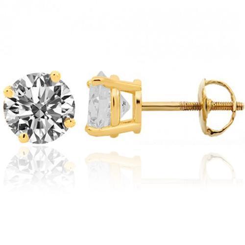 14K Yellow Solid Gold Classic Unisex Diamond Four Prong Stud Earrings 1.42 Ctw