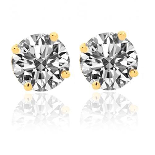 14K Yellow Solid Gold Classic Unisex Diamond Four Prong Stud Earrings 1.42 Ctw