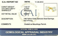 Thumbnail for 14K Yellow Solid Gold Classic Unisex Diamond Four Prong Stud Earrings 1.42 Ctw