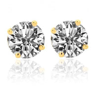 Thumbnail for 14K Yellow Solid Gold Classic Unisex Four Prong Stud Earrings With Round Diamonds 1.42 Ctw