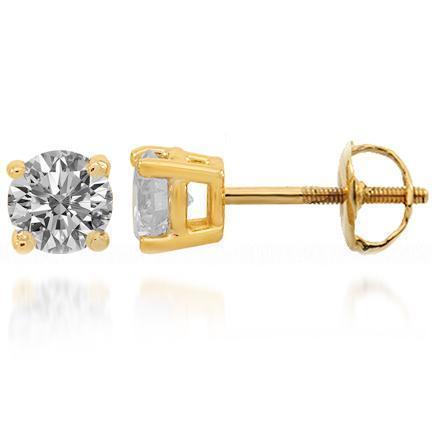 Yellow 14K Yellow Solid Gold Diamond Solitaire Stud Earrings 0.60 Ctw