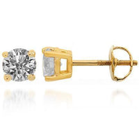 Thumbnail for Yellow 14K Yellow Solid Gold Diamond Solitaire Stud Earrings 0.60 Ctw