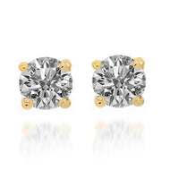 Thumbnail for Yellow 14K Yellow Solid Gold Diamond Solitaire Stud Earrings 0.60 Ctw