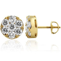 Thumbnail for 14K Yellow Solid Gold Unisex Diamond Cluster Stud Earrings 2.50 Ctw