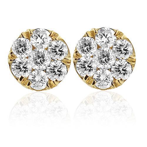 14K Yellow Solid Gold Unisex Diamond Cluster Stud Earrings 2.50 Ctw