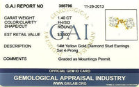 Thumbnail for 14K Yellow Solid Gold Unisex Diamond Four Prong Stud Earrings 1.40 Ctw