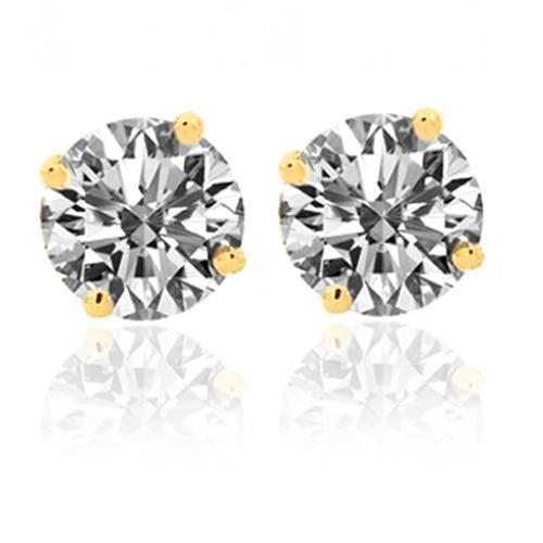 14K Yellow Solid Gold Unisex Diamond Four Prong Studd Earrings 1.40 Ctw